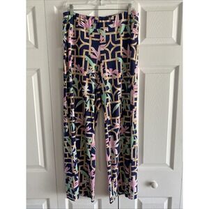 Tori Richard Honolulu Womens Large Bamboo Navy Wide Leg Resort Pants Stretch